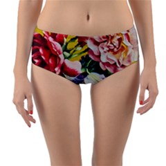 Textile Printing Flower Rose Cover Reversible Mid-waist Bikini Bottoms by Sapixe