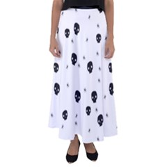 Pattern Skull Stars Handrawn Naive Halloween Gothic Black And White Flared Maxi Skirt by genx