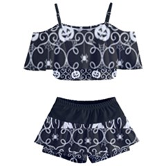 Pattern Pumpkin Spider Vintage Gothic Halloween Black And White Kids  Off Shoulder Skirt Bikini by genx