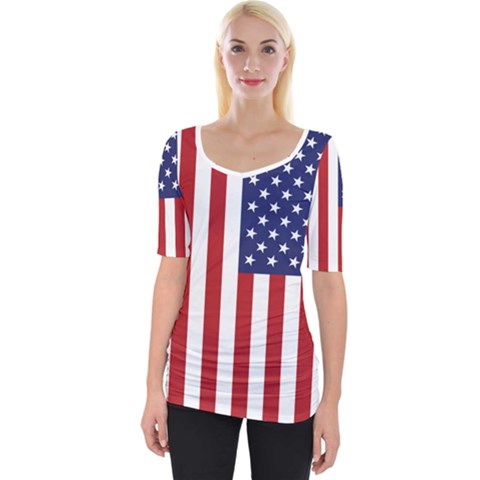 Us Flag Stars And Stripes Maga Wide Neckline Tee by snek