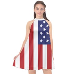 Us Flag Stars And Stripes Maga Halter Neckline Chiffon Dress  by snek