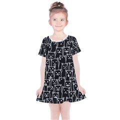 Funny Cat Pattern Organic Style Minimalist On Black Background Kids  Simple Cotton Dress by genx