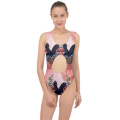 Wonderful Crow With Flowers On Red Vintage Dsign Center Cut Out Swimsuit by FantasyWorld7