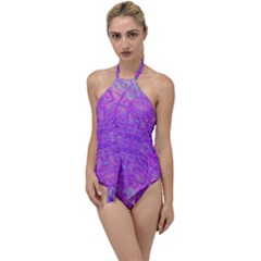 Hot Pink And Purple Abstract Branch Pattern Go With The Flow One Piece Swimsuit by myrubiogarden