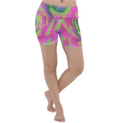 Lime Green And Pink Succulent Sedum Rosette Lightweight Velour Yoga Shorts by myrubiogarden