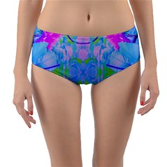 Pink And Purple Dahlia On Blue Pattern Reversible Mid-waist Bikini Bottoms by myrubiogarden