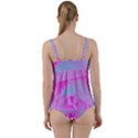 Perfect Hot Pink And Light Blue Rose Detail Twist Front Tankini Set View2