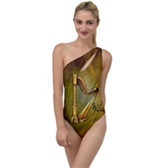 Wonderful Golden Harp On Vintage Background To One Side Swimsuit by FantasyWorld7