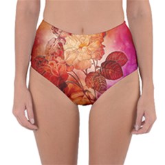 Flower Power, Colorful Floral Design Reversible High-waist Bikini Bottoms by FantasyWorld7