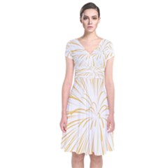 Yellow Firework Transparent Short Sleeve Front Wrap Dress by Mariart