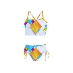 Colorful Abstract Geometric Squares Girls  Tankini Swimsuit