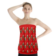 Trump Wrait Pattern Make Christmas Great Again Maga Funny Red Gift With Snowflakes And Trump Face Smiling Strapless Top by snek
