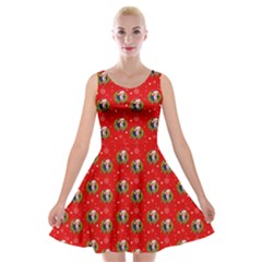 Trump Wrait Pattern Make Christmas Great Again Maga Funny Red Gift With Snowflakes And Trump Face Smiling Velvet Skater Dress by snek