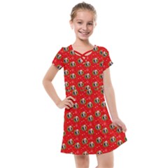 Trump Wrait Pattern Make Christmas Great Again Maga Funny Red Gift With Snowflakes And Trump Face Smiling Kids  Cross Web Dress by snek