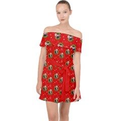 Trump Wrait Pattern Make Christmas Great Again Maga Funny Red Gift With Snowflakes And Trump Face Smiling Off Shoulder Chiffon Dress by snek