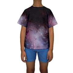 Eagle Nebula Wine Pink And Purple Pastel Stars Astronomy Kids  Short Sleeve Swimwear by genx