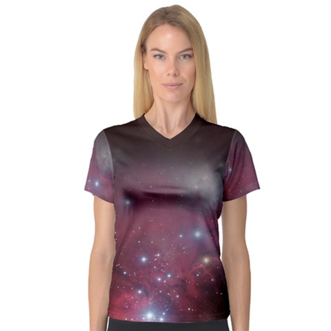 Christmas Tree Cluster Red Stars Nebula Constellation Astronomy V-neck Sport Mesh Tee by genx