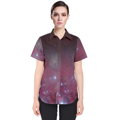 Christmas Tree Cluster Red Stars Nebula Constellation Astronomy Women s Short Sleeve Shirt by genx