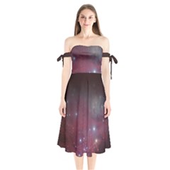 Christmas Tree Cluster Red Stars Nebula Constellation Astronomy Shoulder Tie Bardot Midi Dress by genx
