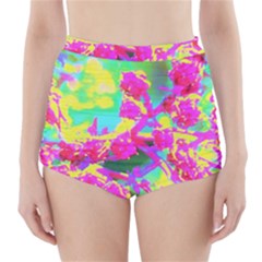 Psychedelic Succulent Sedum Turquoise And Yellow High-waisted Bikini Bottoms by myrubiogarden