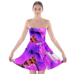 Abstract Ultra Violet Purple Iris On Red And Pink Strapless Bra Top Dress by myrubiogarden