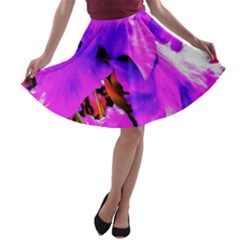 Abstract Ultra Violet Purple Iris On Red And Pink A-line Skater Skirt by myrubiogarden