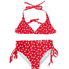 Christmas Pattern White Stars Red Kids  Classic Bikini Set