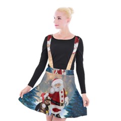 Merry Christmas, Santa Claus With Funny Cockroach In The Night Suspender Skater Skirt by FantasyWorld7