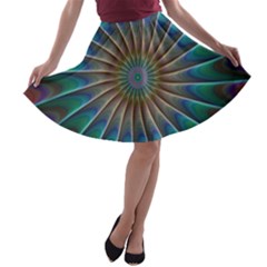 Fractal Peacock Rendering A-line Skater Skirt
