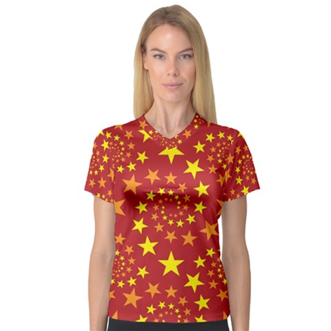 Star Stars Pattern Design V-neck Sport Mesh Tee by Simbadda