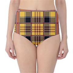 Plaid Tartan Scottish Yellow Red Classic High-waist Bikini Bottoms by Wegoenart