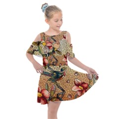 Flower Cubism Mosaic Vintage Kids  Shoulder Cutout Chiffon Dress by Wegoenart