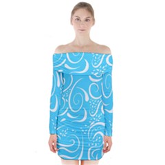 Scribble Reason Design Pattern Long Sleeve Off Shoulder Dress by Wegoenart