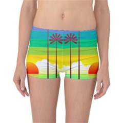 Seaside Sunrise Colorful Ocean Sea Reversible Boyleg Bikini Bottoms by Wegoenart