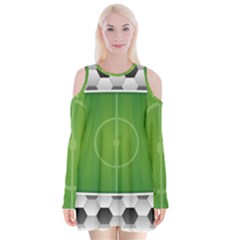 Background Sports Soccer Football Velvet Long Sleeve Shoulder Cutout Dress by Wegoenart