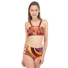 Abstract Colorful Background Wavy Cage Up Bikini Set