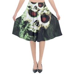 Screaming Skull Human Halloween Flared Midi Skirt by Wegoenart