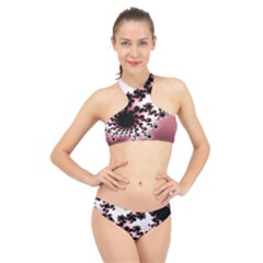 Fractal Pattern Pink High Neck Bikini Set by Wegoenart