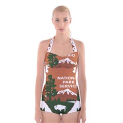 U S  National Park Service Arrowhead Insignia Boyleg Halter Swimsuit  by abbeyz71