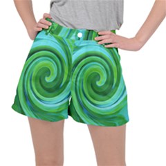 Groovy Abstract Turquoise Liquid Swirl Painting Stretch Ripstop Shorts by myrubiogarden
