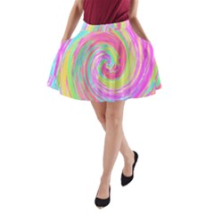 Groovy Abstract Pink And Blue Liquid Swirl Painting A-line Pocket Skirt by myrubiogarden