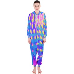 Pink, Blue And Yellow Abstract Coneflower Hooded Jumpsuit (ladies)  by myrubiogarden