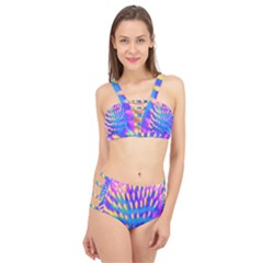 Pink, Blue And Yellow Abstract Coneflower Cage Up Bikini Set by myrubiogarden