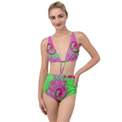 Groovy Abstract Green And Red Lava Liquid Swirl Tied Up Two Piece Swimsuit by myrubiogarden