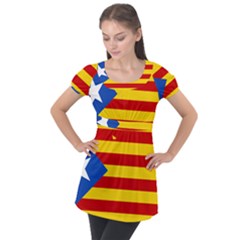 Blue Estelada Catalan Independence Flag Puff Sleeve Tunic Top by abbeyz71