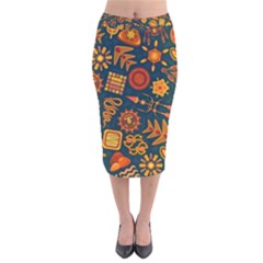 Pattern Background Ethnic Tribal Velvet Midi Pencil Skirt by Pakrebo