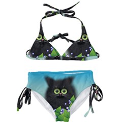 Kitten Black Furry Illustration Kids  Classic Bikini Set by Pakrebo
