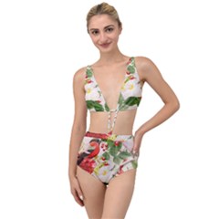 Christmas Bird Floral Berry Tied Up Two Piece Swimsuit by Pakrebo