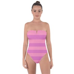 Pink Stripes Striped Design Pattern Tie Back One Piece Swimsuit by Pakrebo