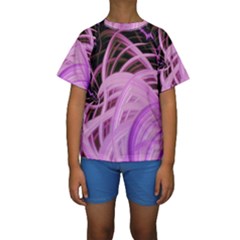 Purple Fractal Artwork Feather Kids  Short Sleeve Swimwear by Pakrebo